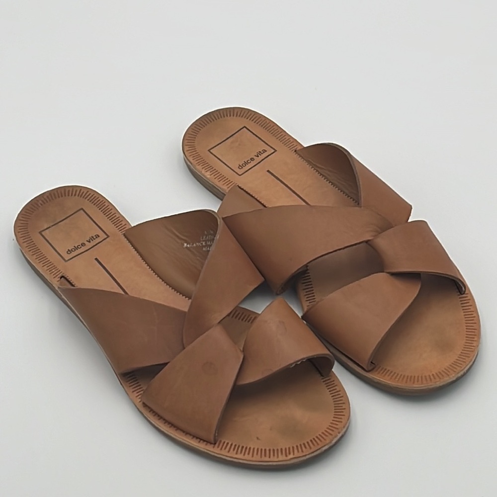 Dolce Vita Derby Women’s Flat Sandals Tan Leather Upper Size 6.5